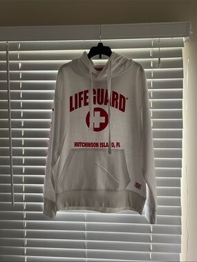 Lifeguard White and Red Lifeguard Hutchinson Island, FL Graphic Hoodie Size M